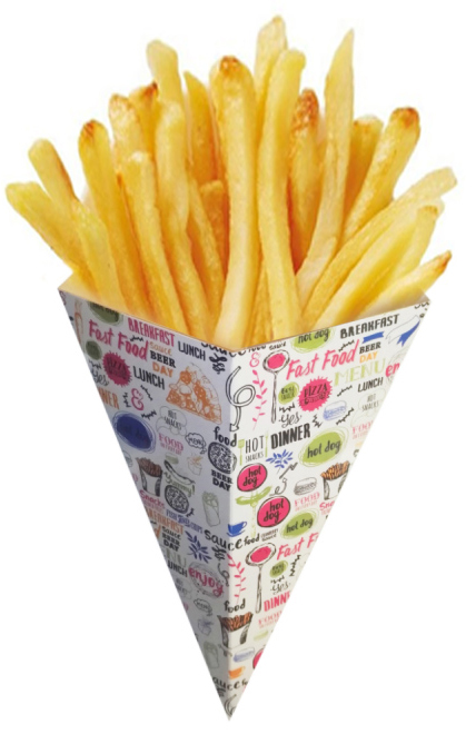 OSQ FRY M Enjoy packaging for French fries, conical with sauce compartment